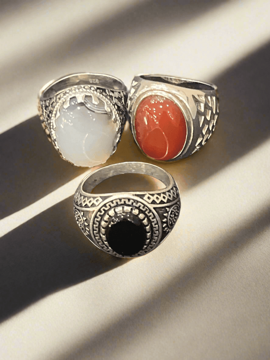 Mens Agate Ring: Collection of Agate & Onyx Exquisite Sterling Silver Rings - Saras Beads & Jewellery