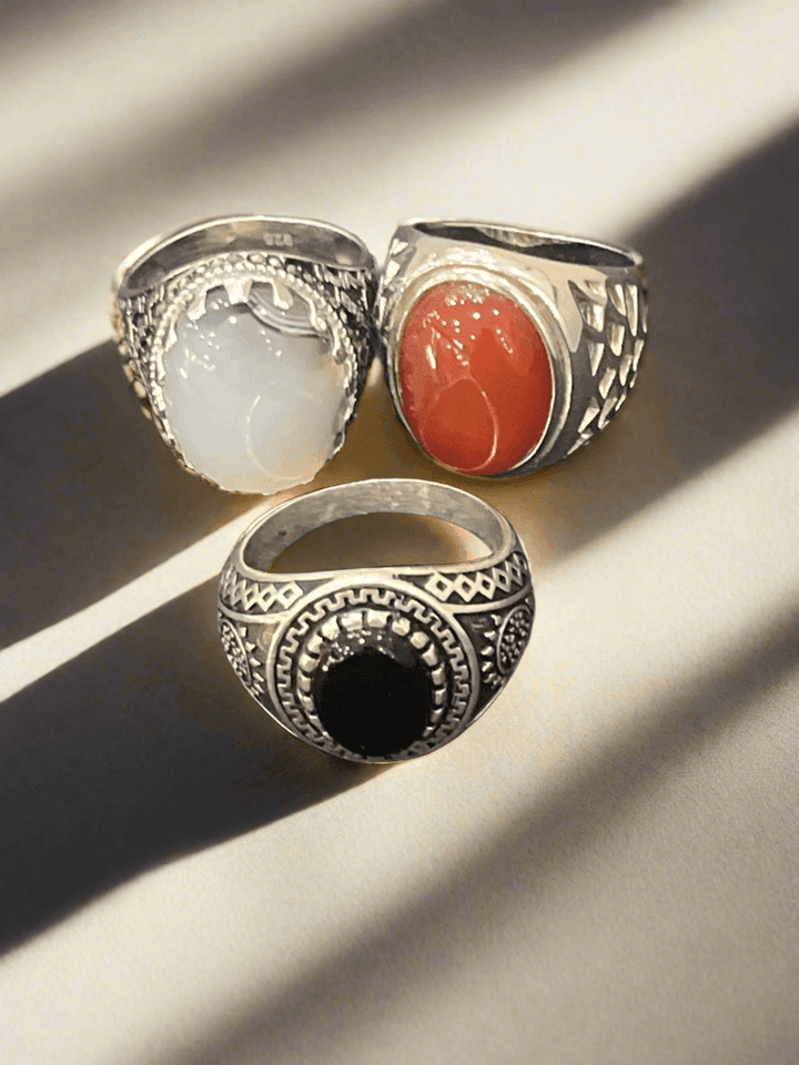 Mens Agate Ring: Collection of Agate & Onyx Exquisite Sterling Silver Rings - Saras Beads & Jewellery