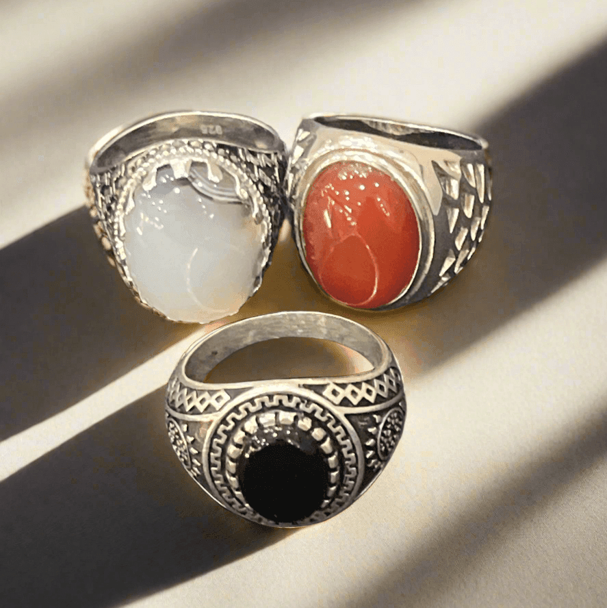 Men's Sterling Silver Agate & Onyx Ring