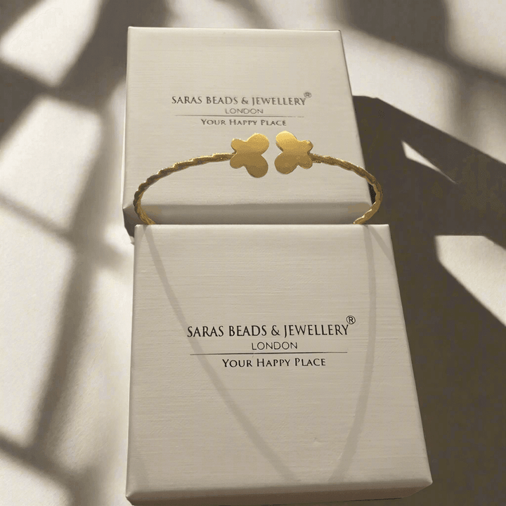 Adjustable Elegant Gold-Plated & Sterling Silver Butterfly Bangle - Saras Beads & Jewellery