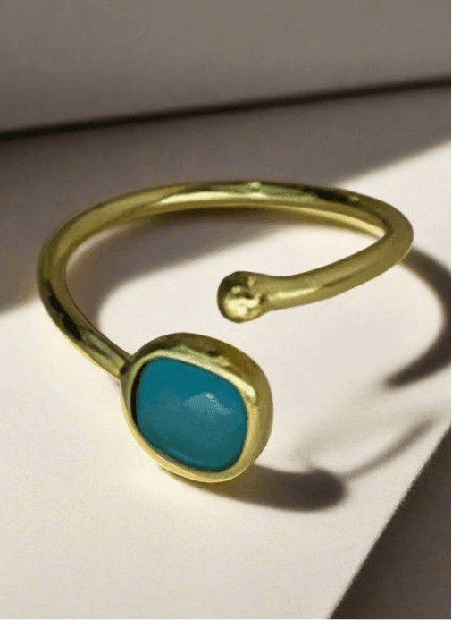 Soothing Serenity: Handcrafted 18 Karat Gold-Plated Light Blue Chalcedony Ring - Saras Beads & Jewellery