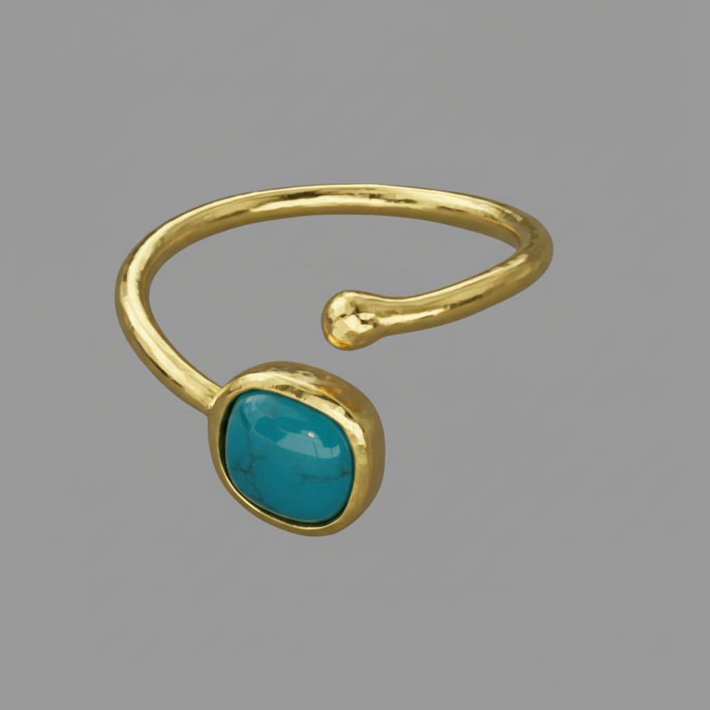 Turquoise Bezel Open Ring in 18K Gold Plated Sterling Silver