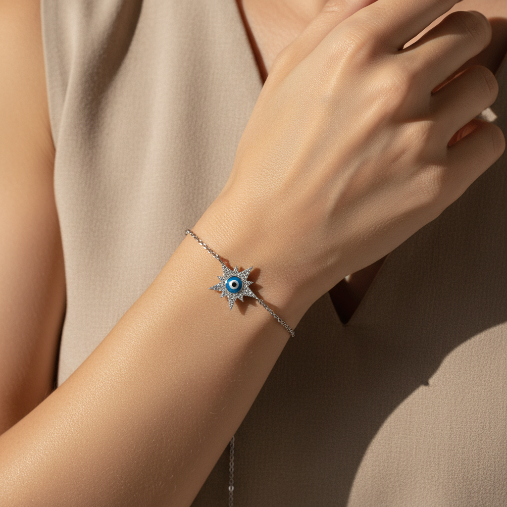 Star Evil Eye Sterling Silver Bracelet