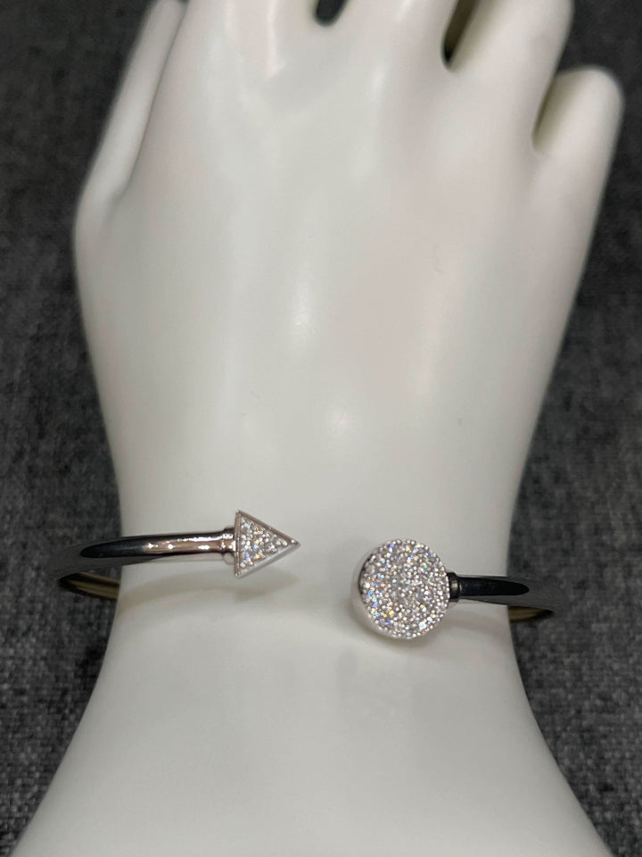 Sterling Silver Round and Triangle Bangle with Shiny Rhodium-Plated Zirconia - Saras Beads & Jewellery