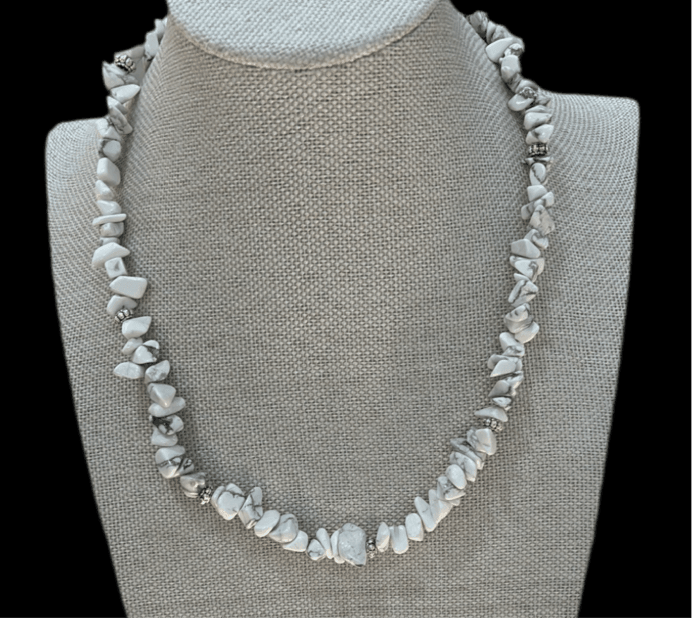 Howlite White Beaded Necklace | Calming Semi-Precious Stone | Saras Beads