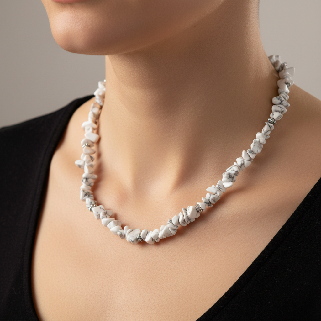 Howlite Bead Necklace | Calming White Semi-Precious Stone Jewellery | Saras Beads