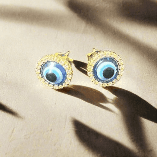 Blue Evil Eye Gold Plated Stud Earrings
