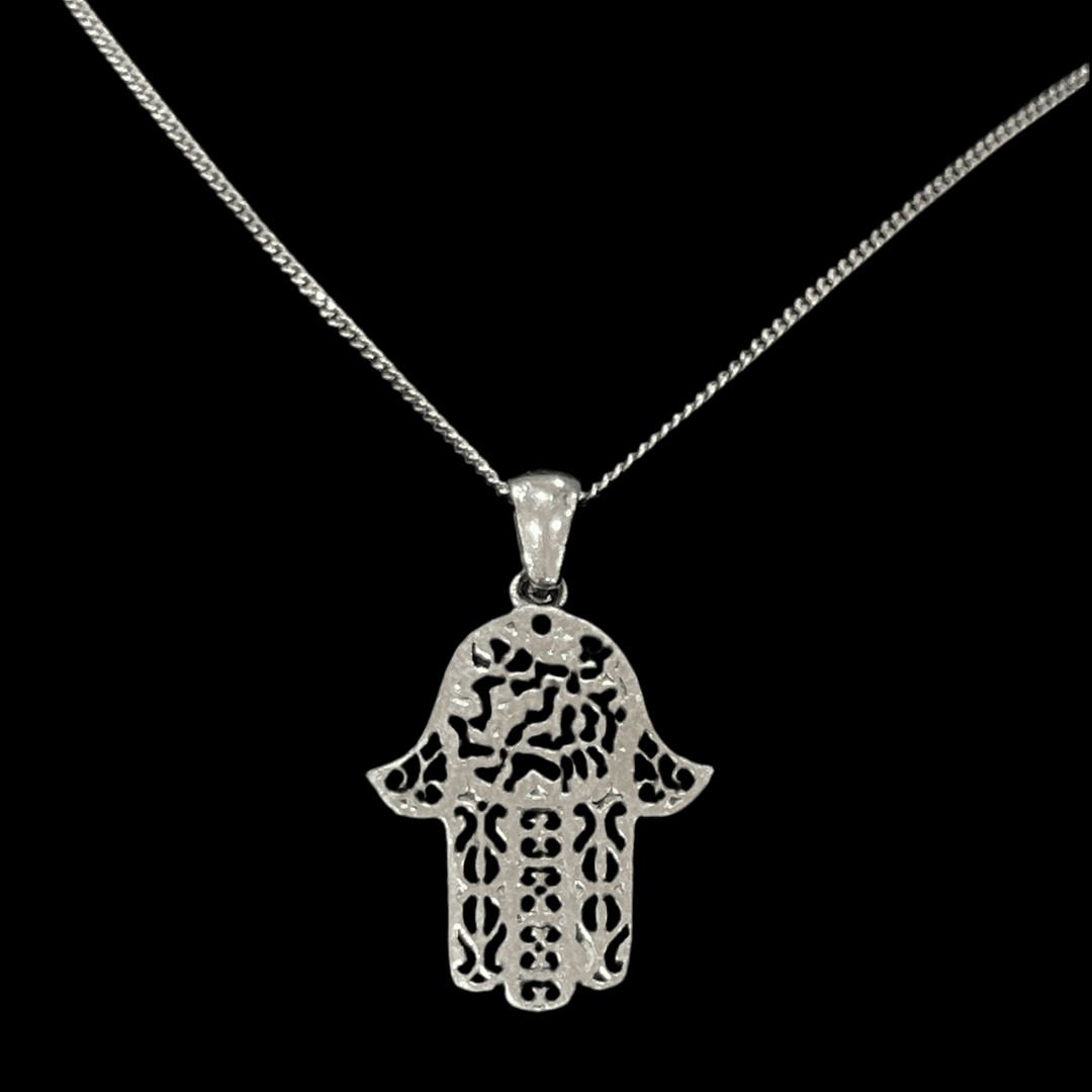 Guiding Hand: Rhodium-Plated Sterling Silver Hand Necklace