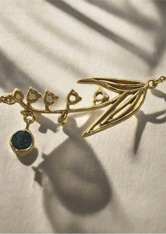 Gold-Plated Necklace with May Emerald Birthstone and Lily of the Valley Flower
