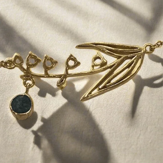 Gold-Plated Necklace with May Emerald Birthstone and Lily of the Valley Flower