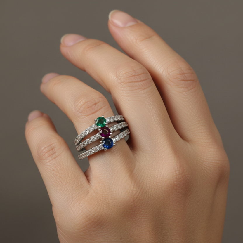 Zirconia Sterling Silver Ring with Sapphire