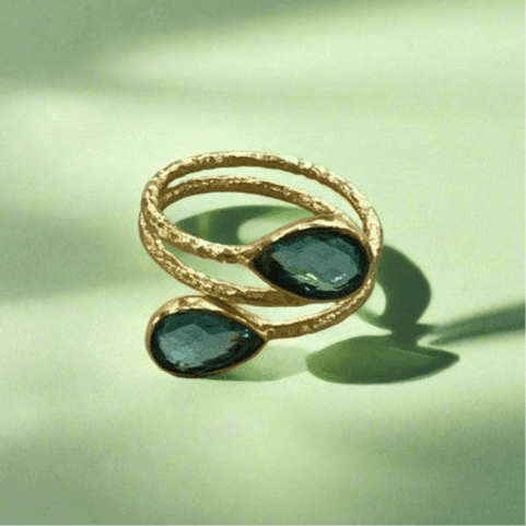 Verdant Harmony: Handcrafted Double Emerald Gold-Plated Ring - Saras Beads & Jewellery
