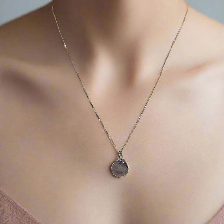 Sterling Silver Necklace with Rose Quartz Stone Pendant