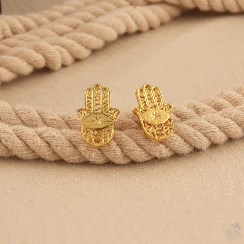 Hamsa Hand Gold-Plated Stud Earrings - Saras Beads & Jewellery