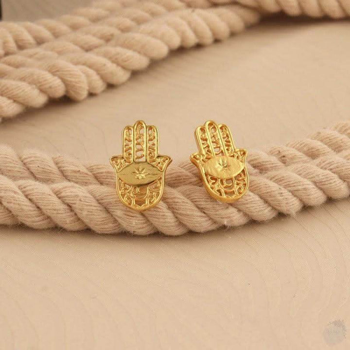 Hamsa Hand Gold-Plated Stud Earrings - Saras Beads & Jewellery