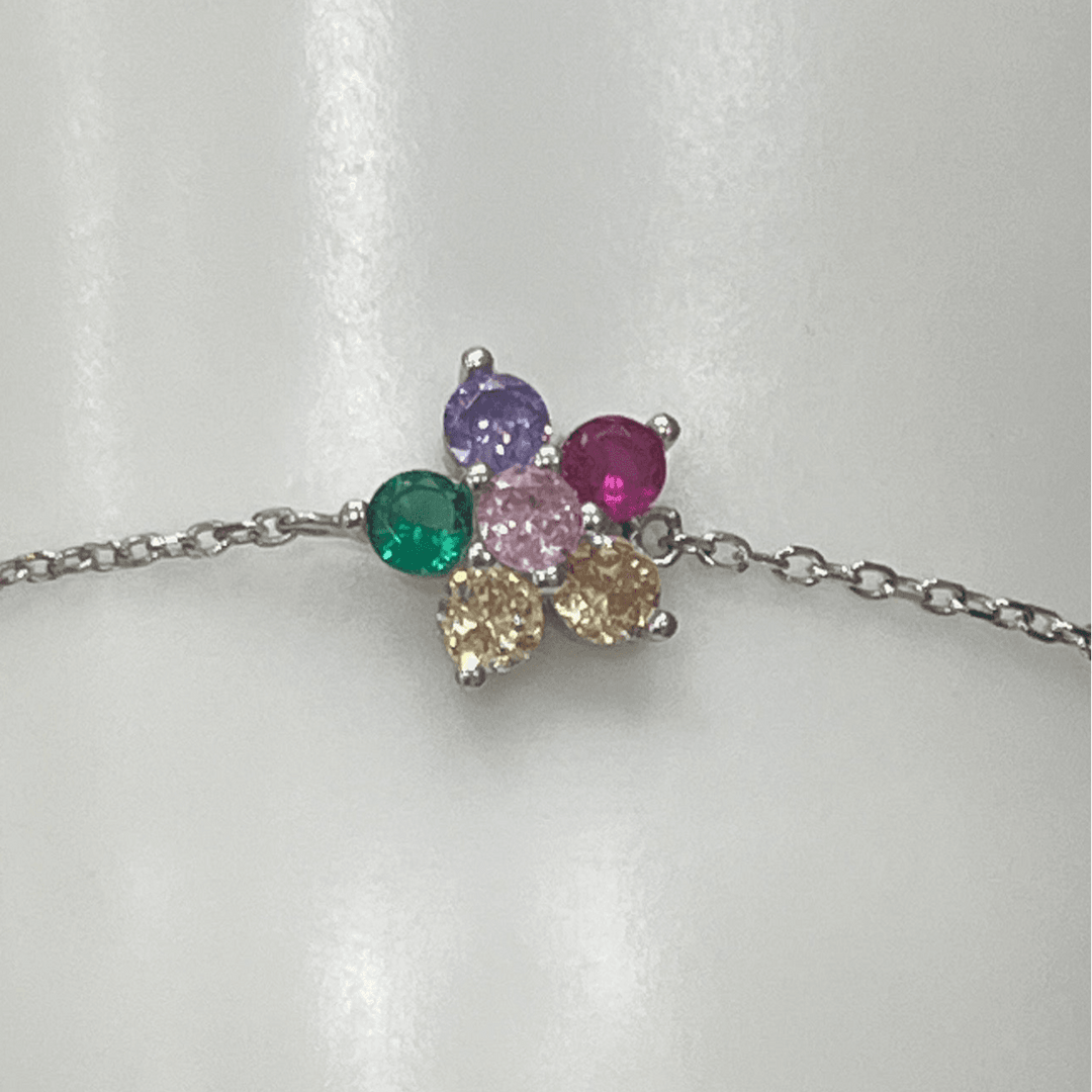Sterling Silver Multicolor Flower Bracelet – Elegant & Vibrant Jewellery
