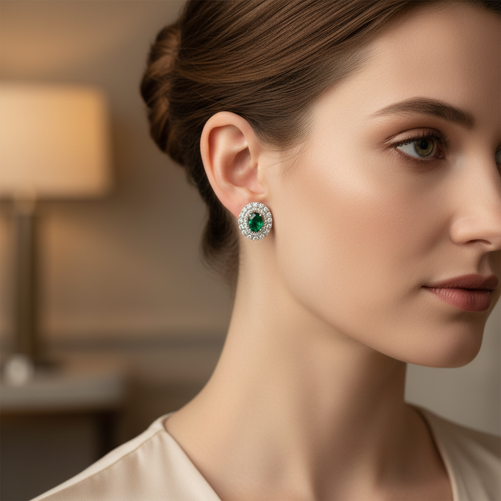 Radiant Emerald Soliraire Stud Earrings