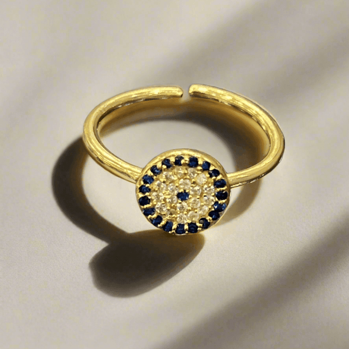 Adjustable Gold Plated Evil Eye Ring: Elegant Protection in a Timeless Design - Saras Beads & Jewellery