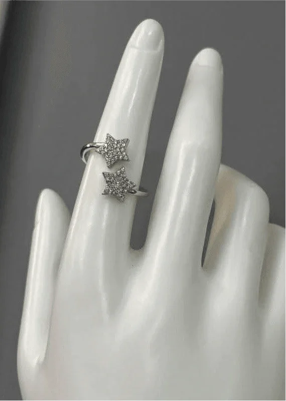 Adjustable Double Star Ring with Zircon Accents