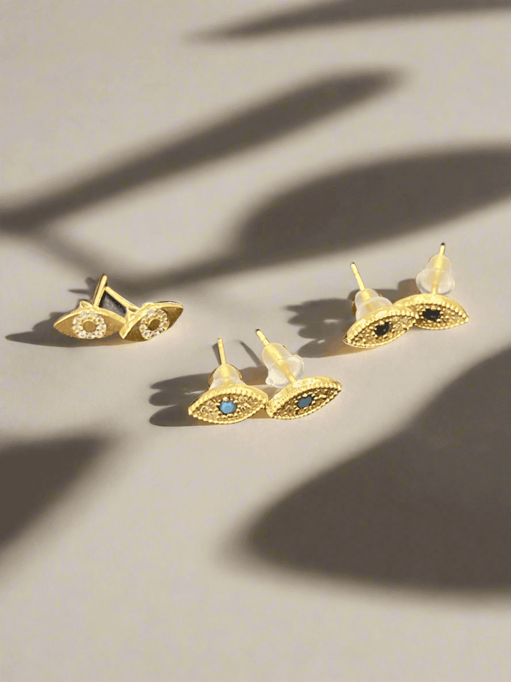 Elegant Sophistication: 18 Karat Gold-Plated Eye Stud Earrings - Saras Beads & Jewellery