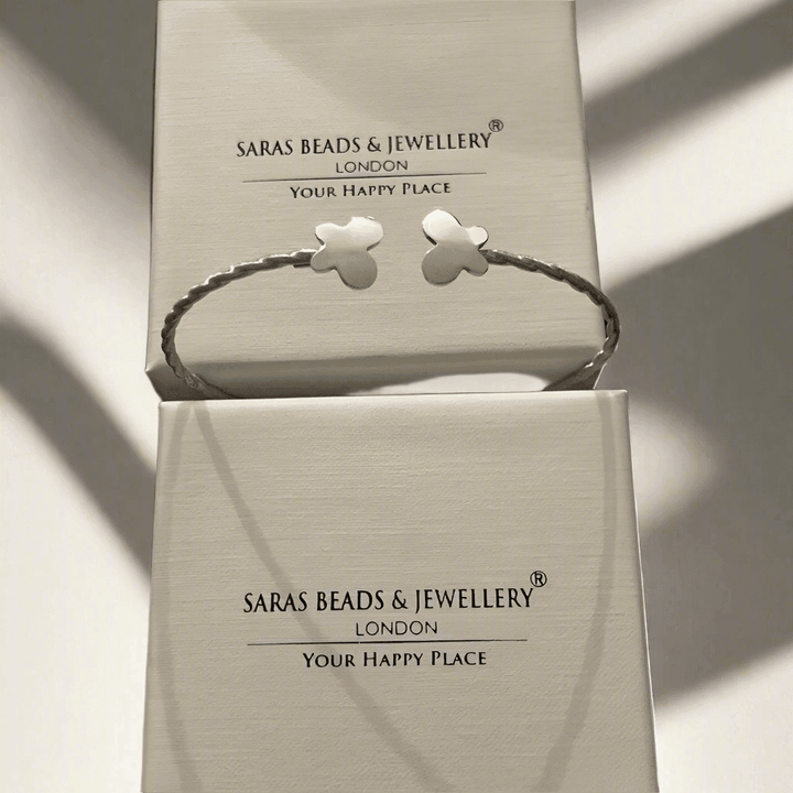 Adjustable Elegant Gold-Plated & Sterling Silver Butterfly Bangle - Saras Beads & Jewellery