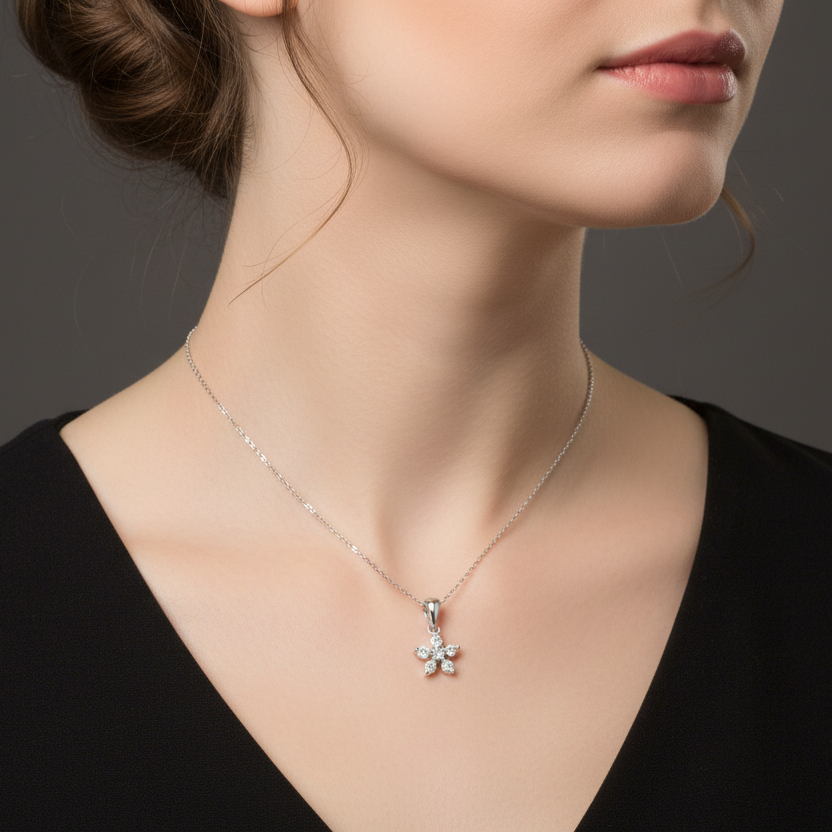 Tiny Zirconia Flower Sterling Silver Necklace: Timeless Elegance