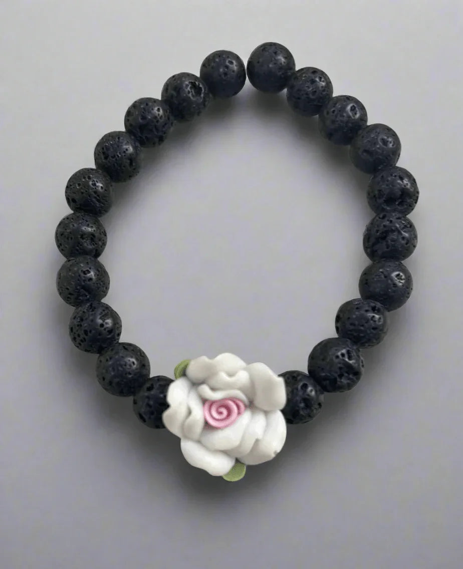 Handmade Flower Harmony Beaded Bracelet in Red & White - Saras Beads & Jewellery