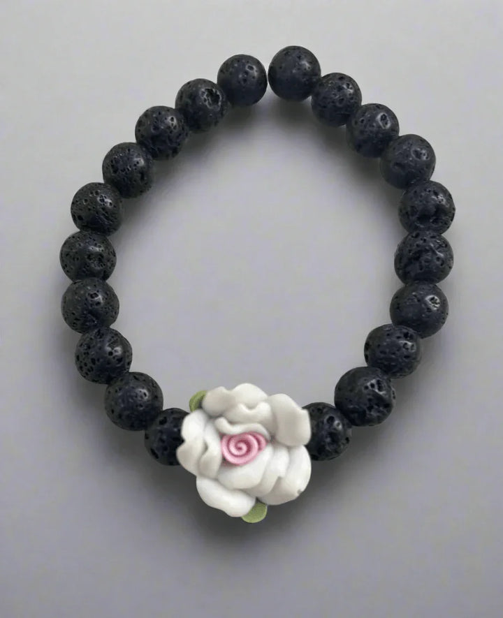 Handmade Flower Harmony Beaded Bracelet in Red & White - Saras Beads & Jewellery