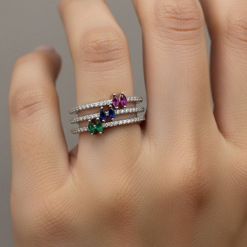Sterling Silver Triple Stone Ring