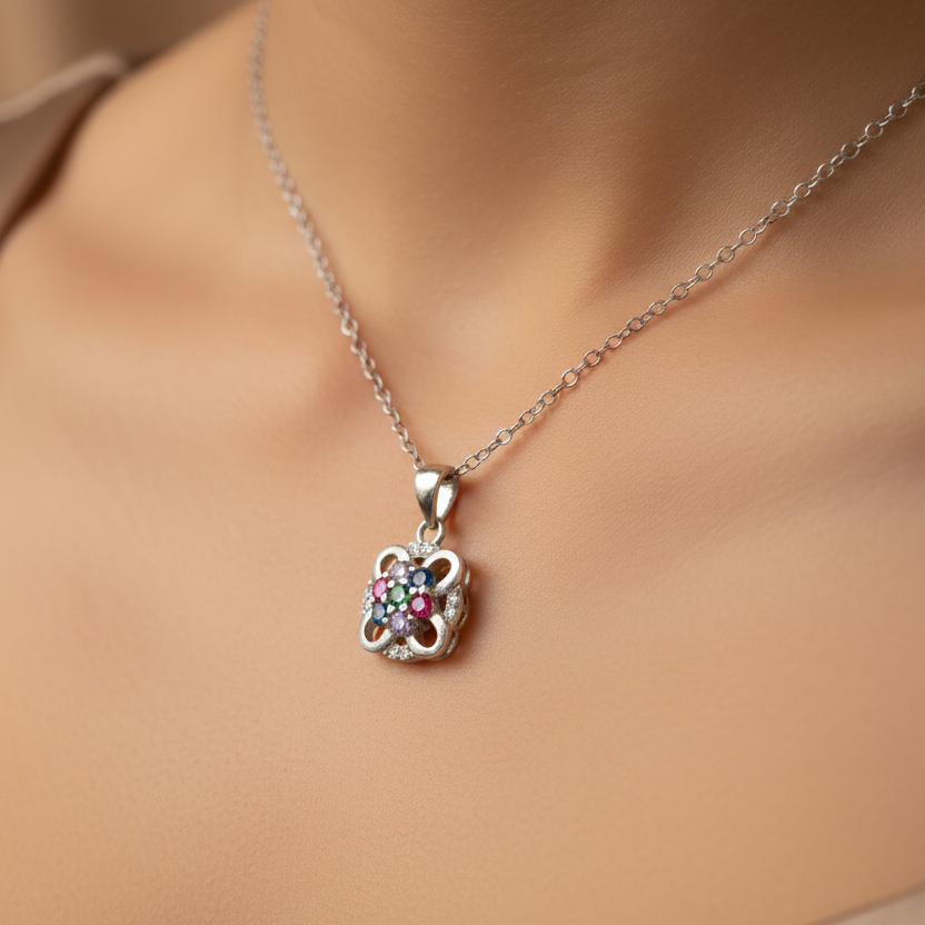 Bloom Finest: Sterling Silver Colorful Flower Necklace