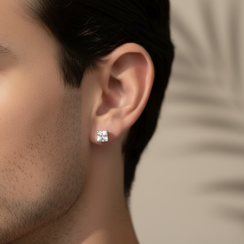 Elegant Unisex Sterling Silver Diamond Zircon Stud Earrings Same Studs From Petite to Titan – Timeless Style