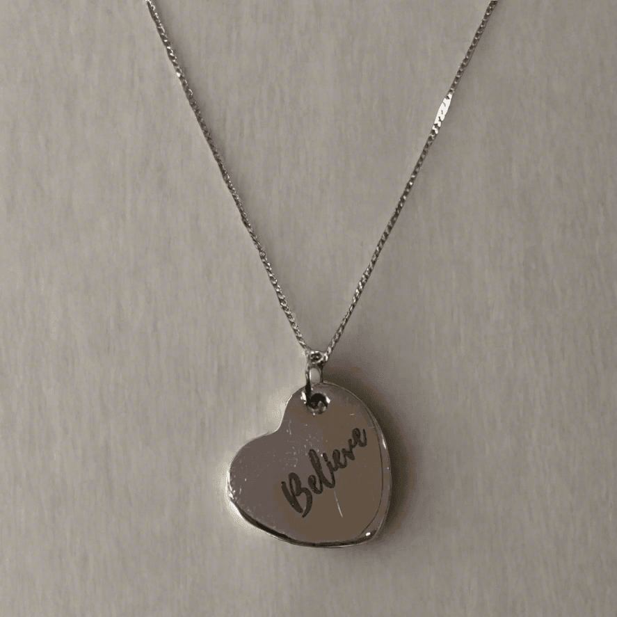 Sterling Silver Engraved Heart Necklace with “Believe” Inscription