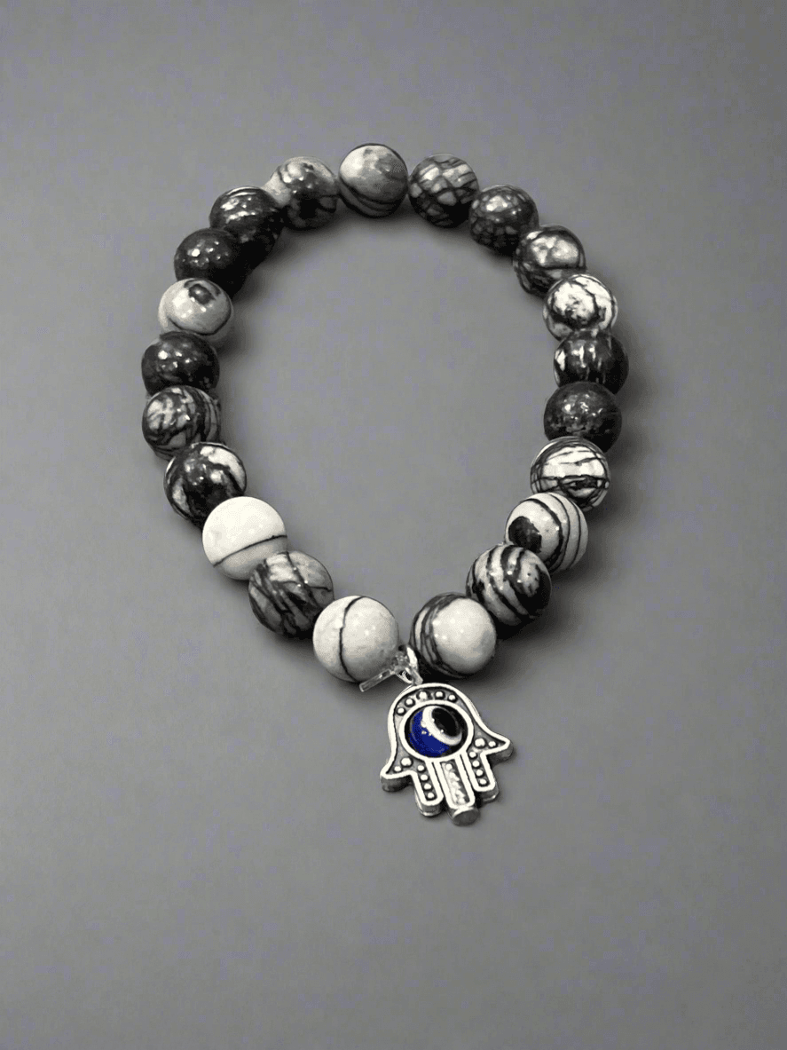Handmade Harmonizing Shades of Onyx with Hamsa Hand Evil Eye Blend