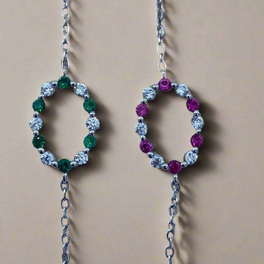 Fushia & Emerald Zircon Sterling Silver Bracelet