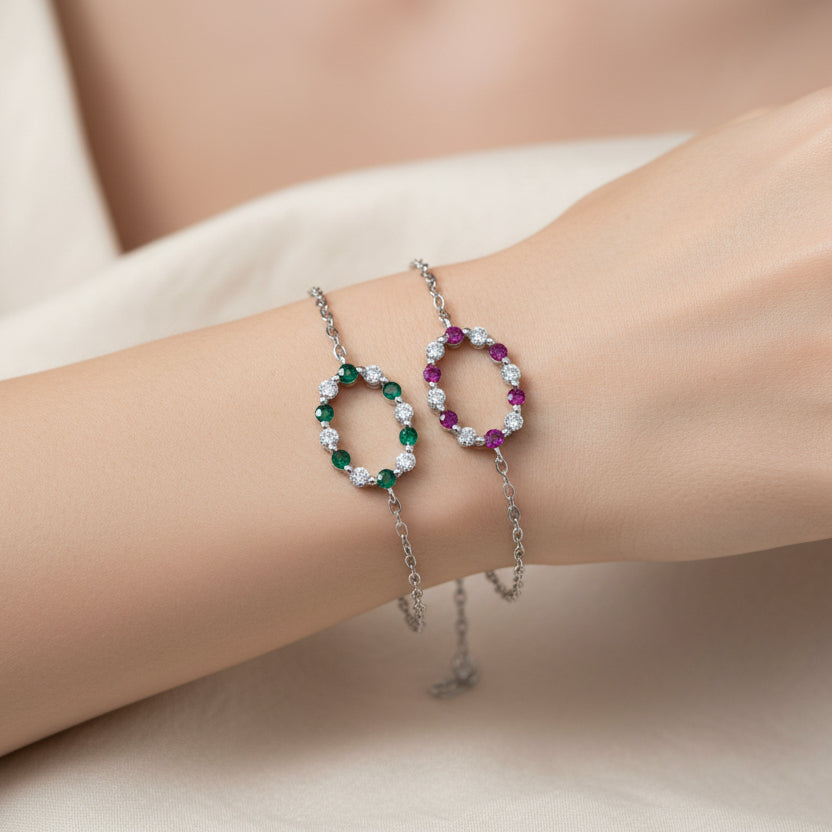 Fushia & Emerald Zircon Sterling Silver Bracelet