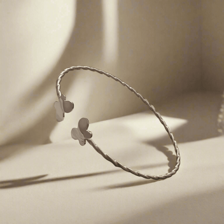 Adjustable Elegant Gold-Plated & Sterling Silver Butterfly Bangle - Saras Beads & Jewellery