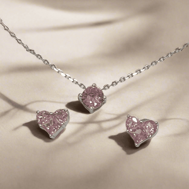 Pink Stud Earrings and Necklace Set - Saras Beads & Jewellery