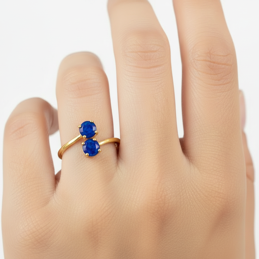 Gold Plated Double Blue Chalcedony Open Ring