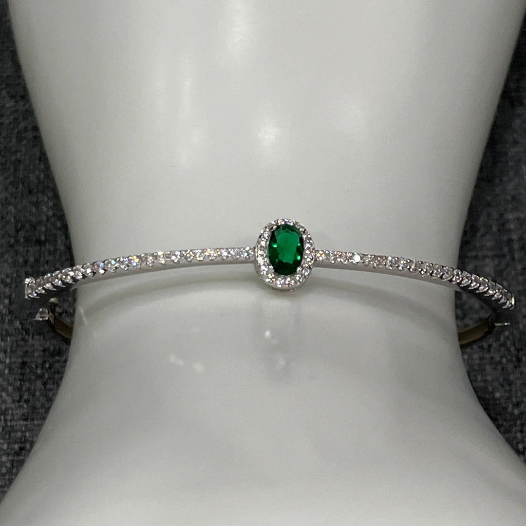 Sterling Silver Zirconia Bangles | Ruby, Emerald, Sapphire & White - Saras Beads & Jewellery