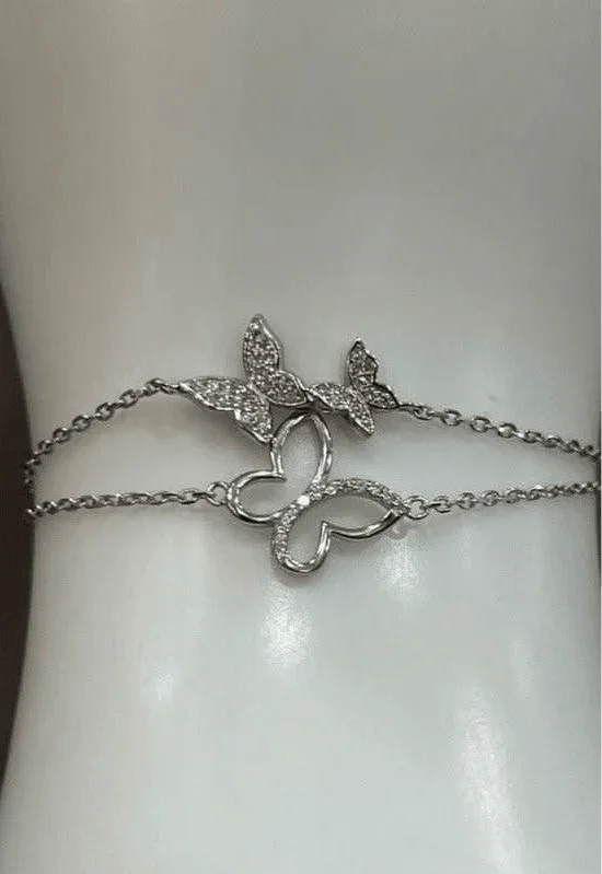 Sterling Silver Butterfly Bracelet with Zirconia Accents