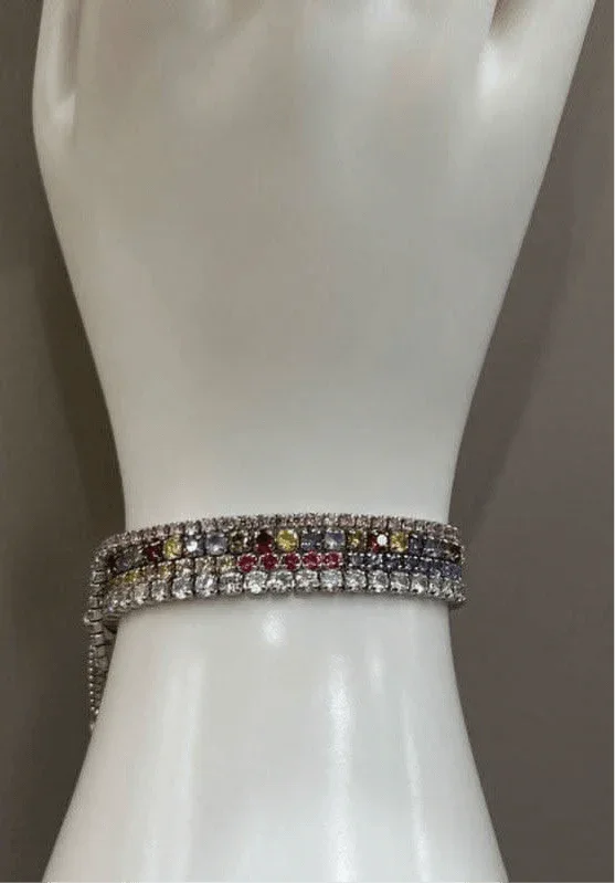 Radiant Gleam: Sterling Silver Tennis Elegance Anklet/Bracelet with Adjustable Halo Toggle Clasp