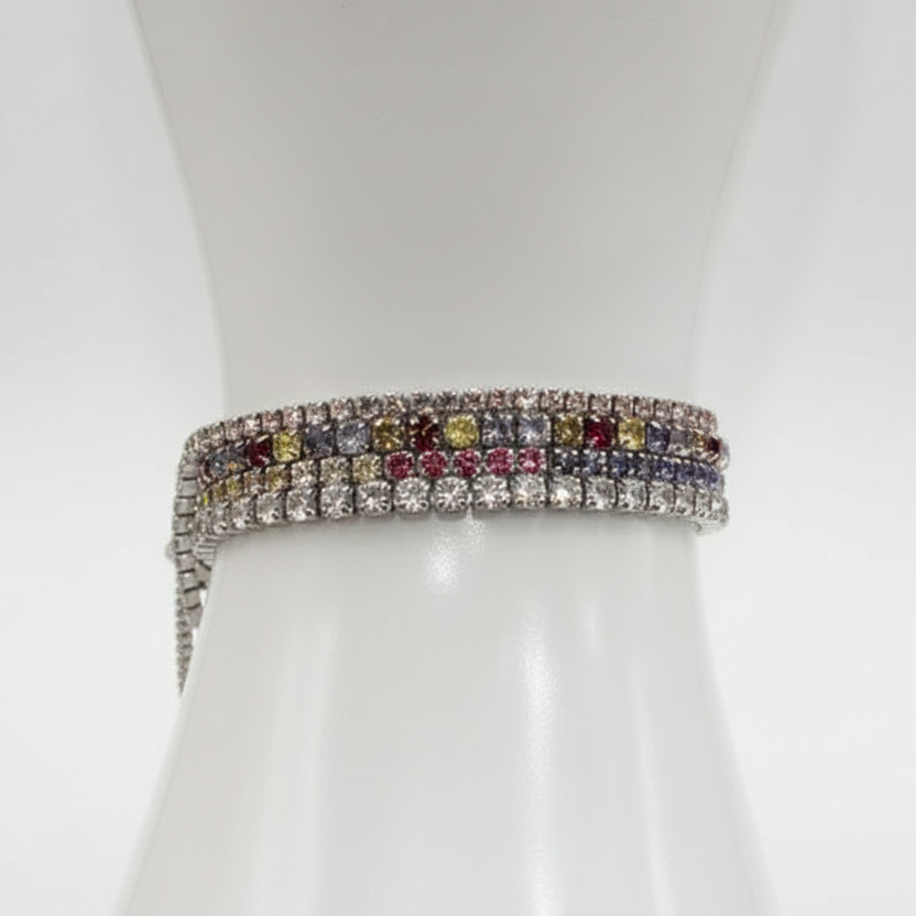 Tennis Anklet Bracelet: Radiant Gleam in Sterling Silver with Adjustable Halo Toggle Clasp
