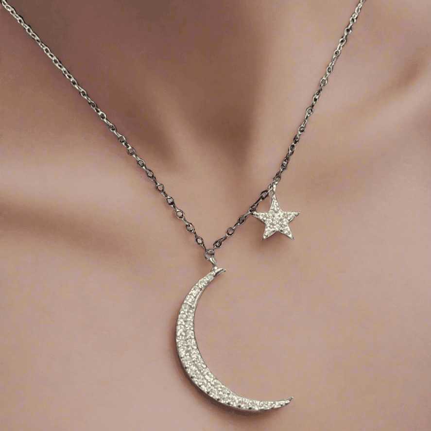 Celestial Crescent: Sterling Silver Moon and Star Necklace