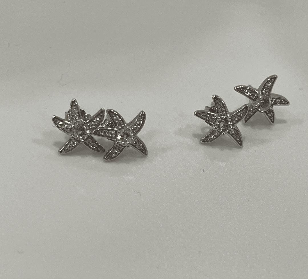 Sterling Silver Star Earrings | Light Blue & White Diamond Zirconia