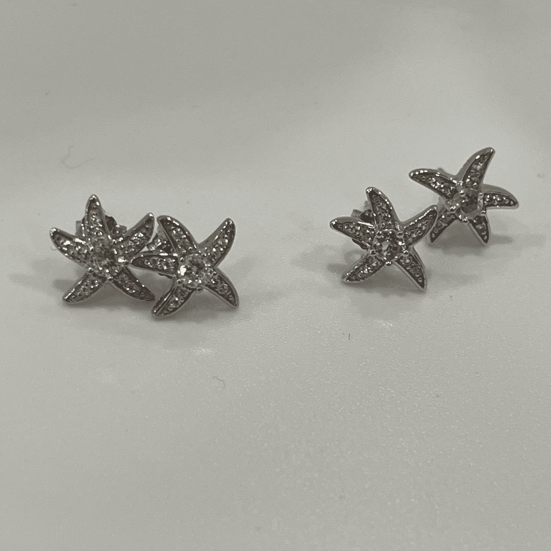 Sterling Silver Star Earrings | Light Blue & White Diamond Zirconia