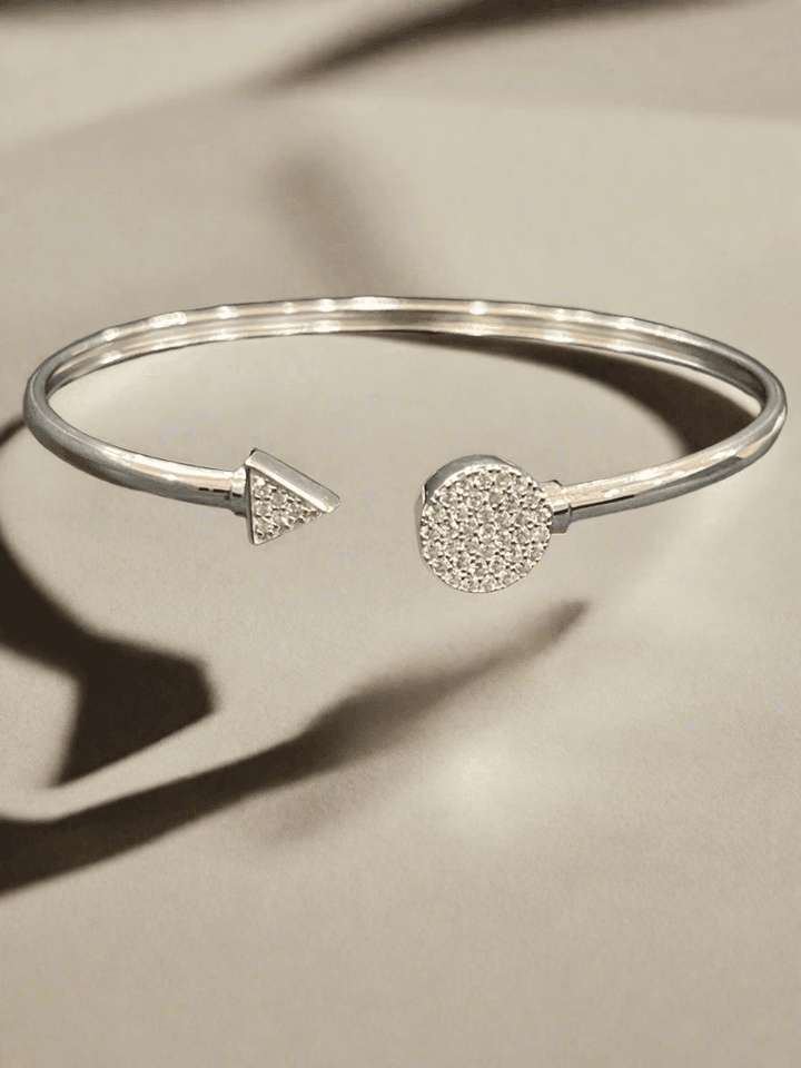 Sterling Silver Round and Triangle Bangle with Shiny Rhodium-Plated Zirconia - Saras Beads & Jewellery