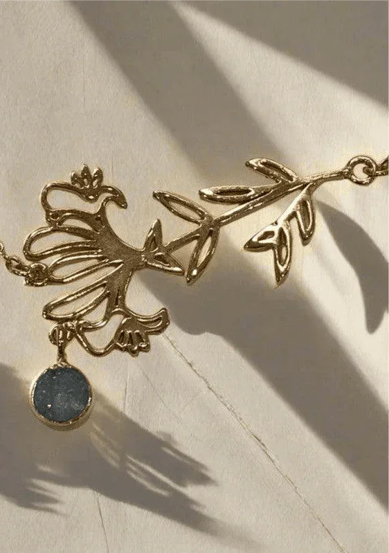 Gold-Plated Necklace with October Opal & Tourmaline Birthstones and Marigold Flower