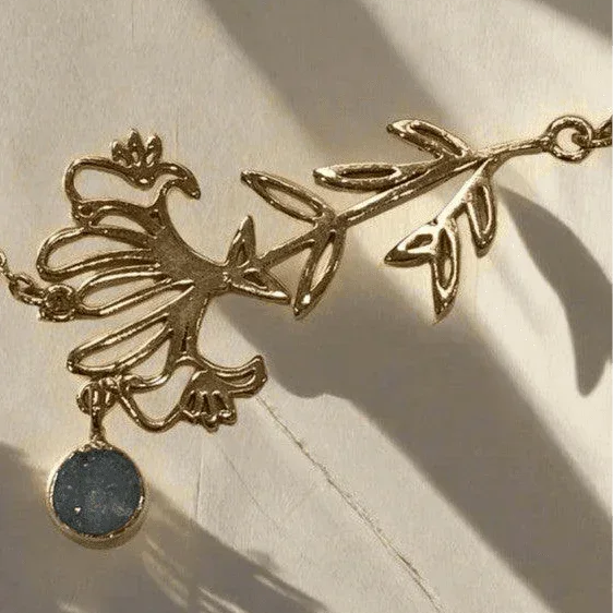 Gold-Plated Necklace with October Opal & Tourmaline Birthstones and Marigold Flower