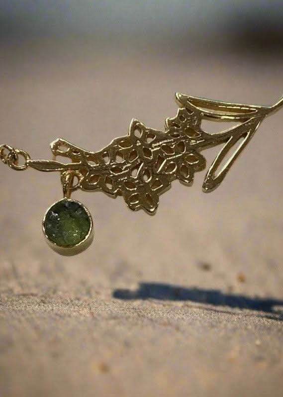 Gladiolus Necklace: Gold Plated Flower and Peridot Birthstone