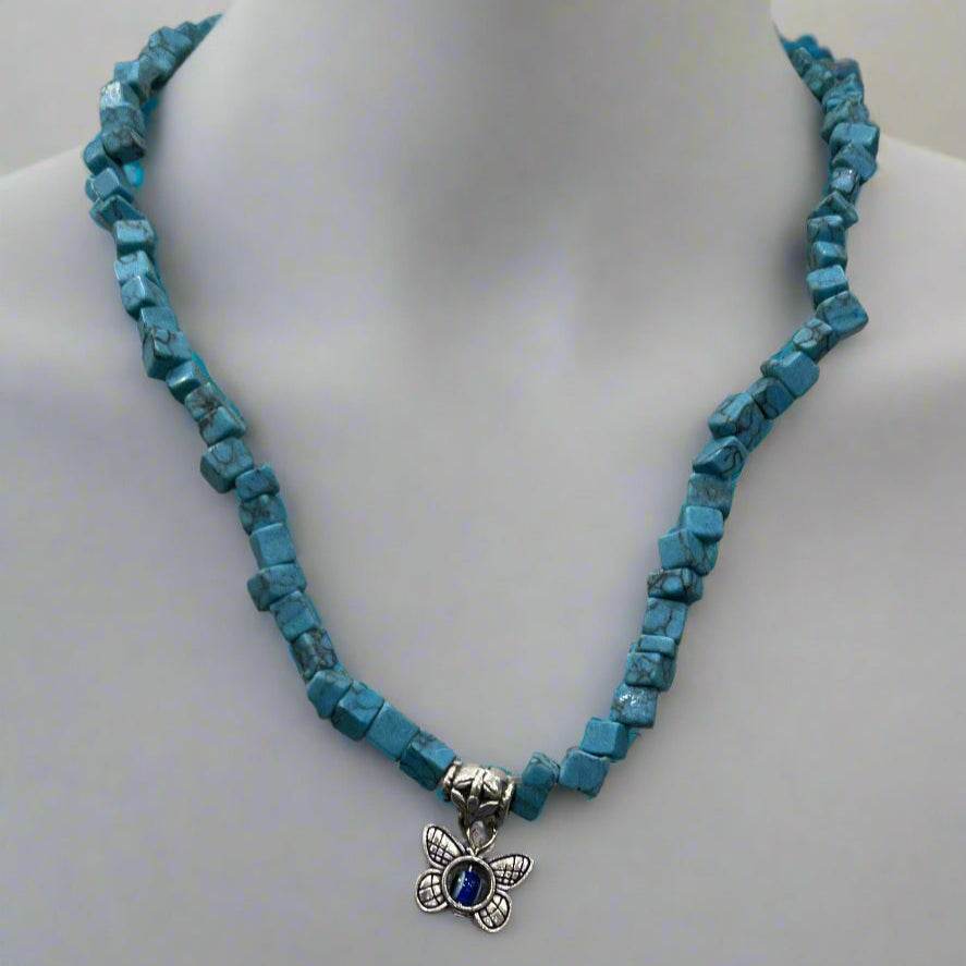 Handmade Turquoise Butterfly Evil Eye Necklace – Elegant & Protective